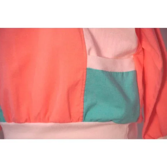 Vintage Color Block Shirt, Peach Aqua White Top, Womens Size L, Granny - Picture 6 of 10